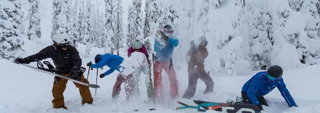 A group of friends having fun in the snow in North America