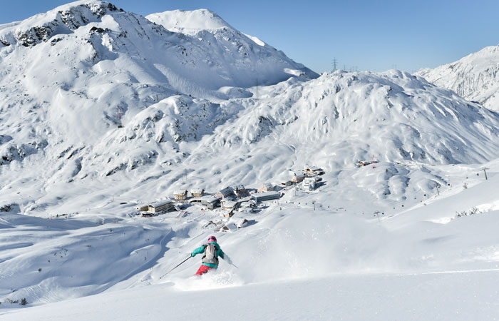 Skiing toward St Christoph in the Arlberg