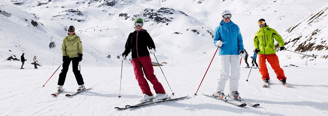 A group of skiers on the slopes